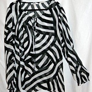 DKNYC Sheer Black & White Blouse ~ Women's XL